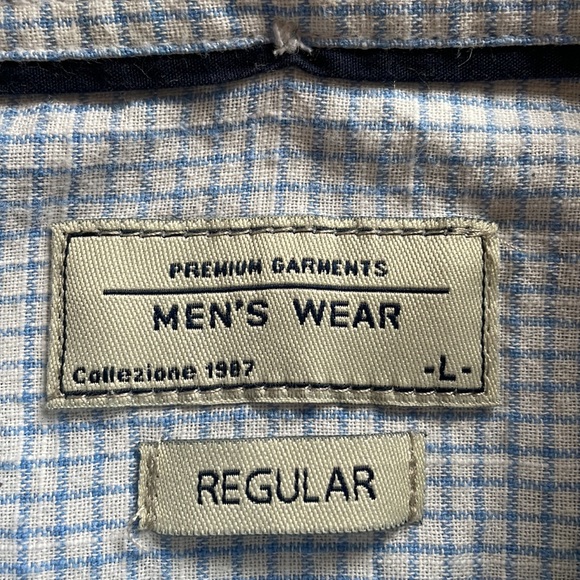 Collezione Cotton Shadow Check Long Sleeve Button Down Shirt - White/Blue - Picture 3 of 13